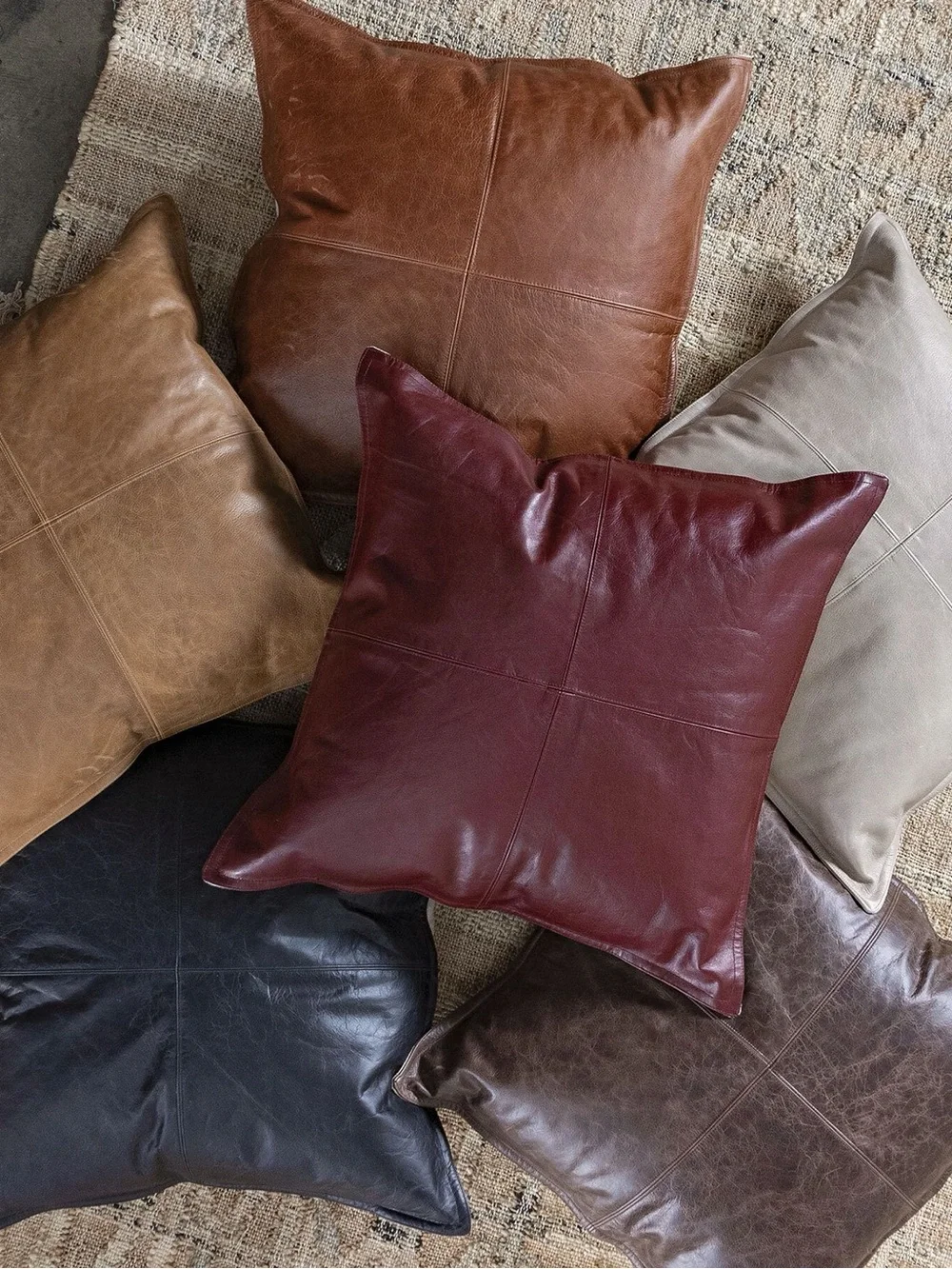 2 Pottery Barn Leather Pillow Covers - Dark Brown 21 x 21